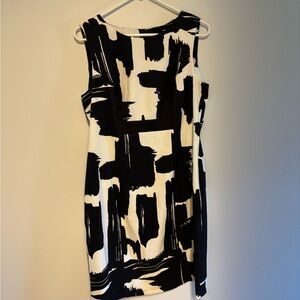 AB Studio Black & White Brushstroke Midi Dress